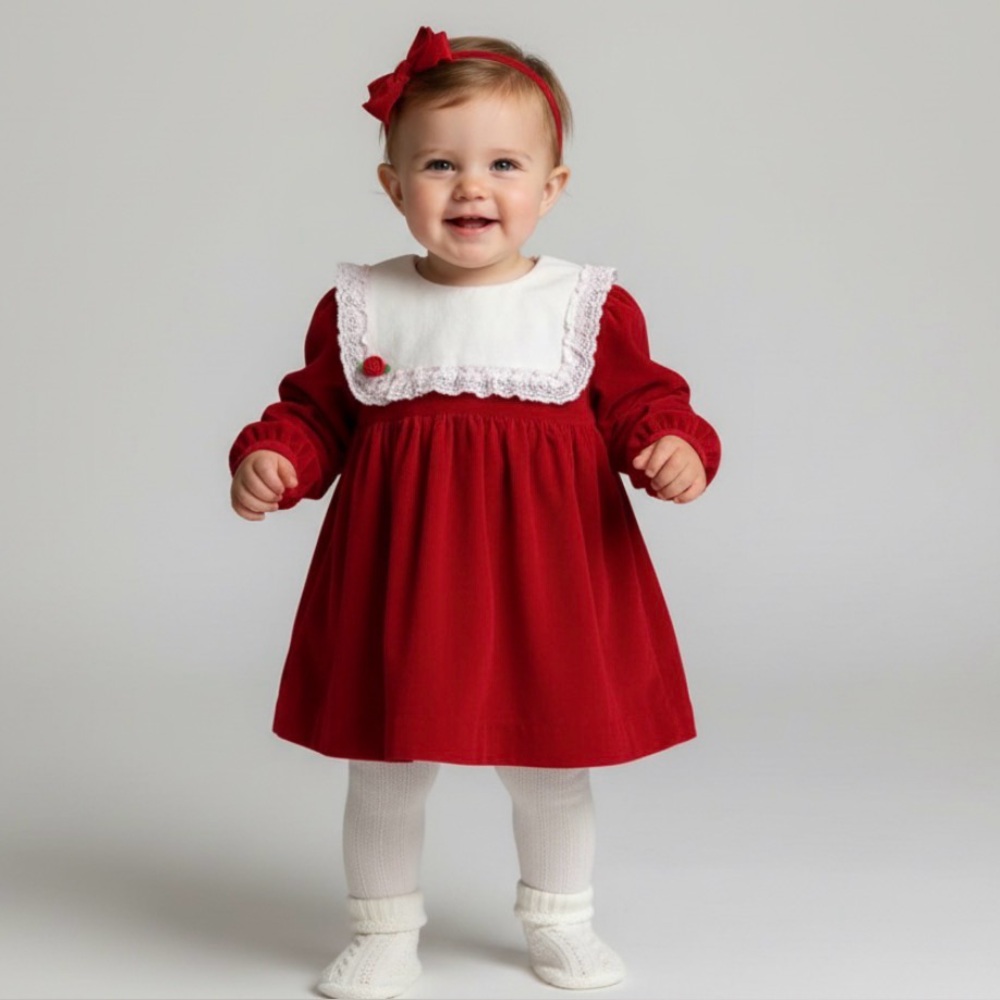 Alexis Vintage 80s Red Velvet Christmas Dress Lace Trim | Size 24 Months